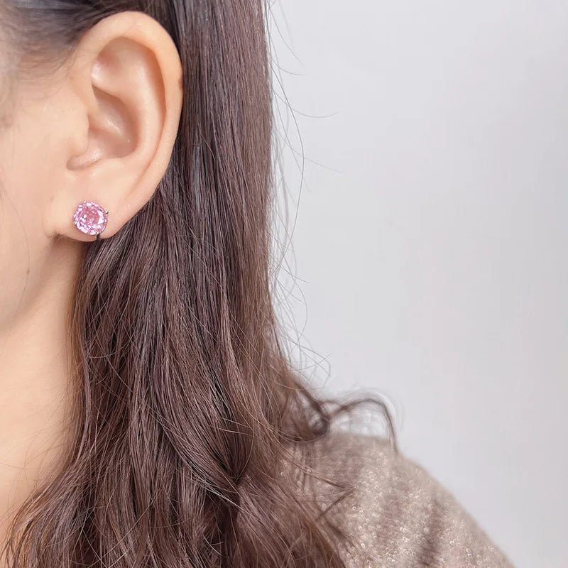 Elegant Luxury Rose Cut Pink Zircon Spiral Shell Stud & Clip On No Piercing Silver Tone Earrings