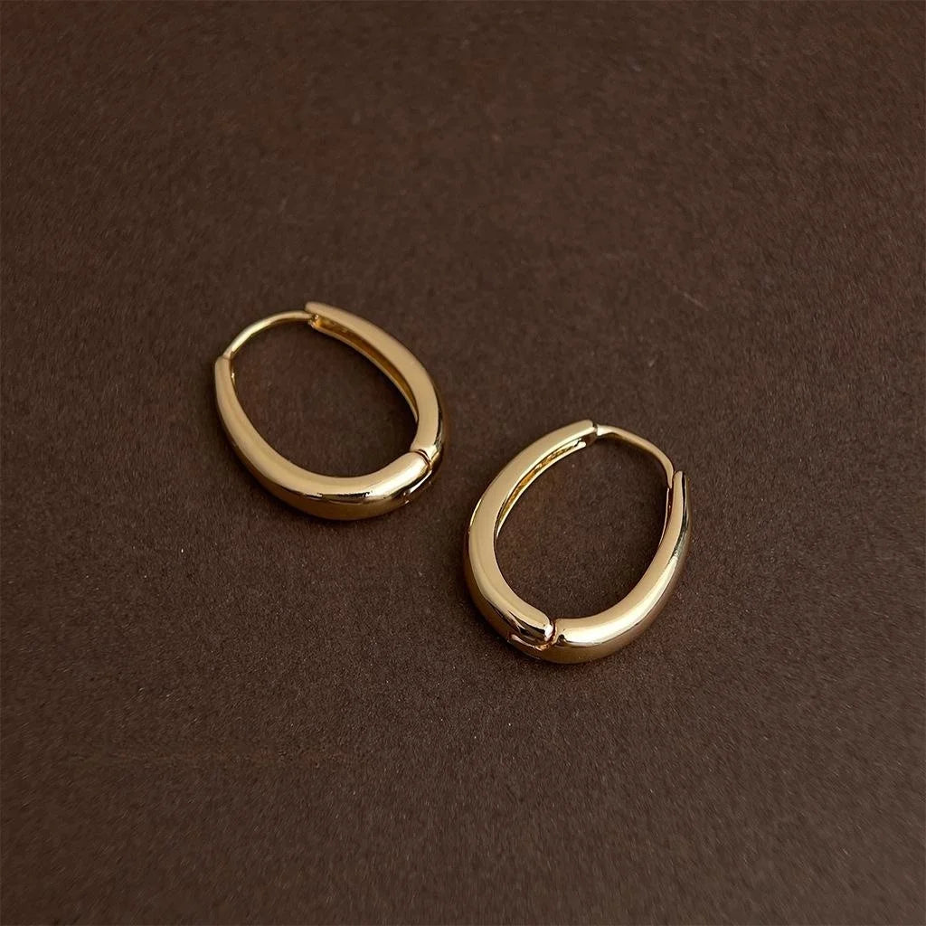 14K Gold Plated Copper Oval Geometric Drop Earrings, French Minimalist Smooth Fashion Jewelry