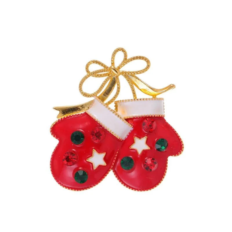 Cute Christmas Mittens Enamel Rhinestone Alloy Brooch, Elegant Women's Lapel Pin Corsage Gift