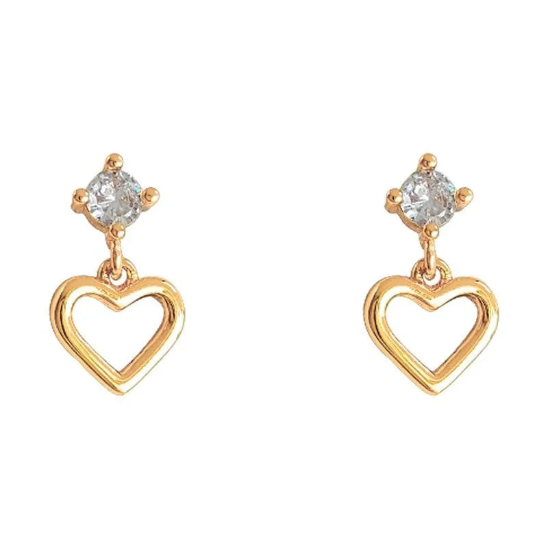 18K Gold Plated Copper Mini Heart Zircon Pave Stud Earrings For Women Minimalist Daily Jewelry
