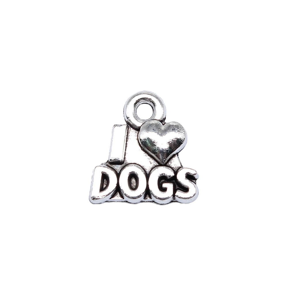 13x13mm 1.3g Antique Silver Zinc Alloy I Love DOGS Quote Charm Pendant for DIY Pet Theme Jewelry