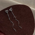 Two Way Copper Hollow Heart Chain Tassel Drop Earrings Sweet Geometric Wave Design