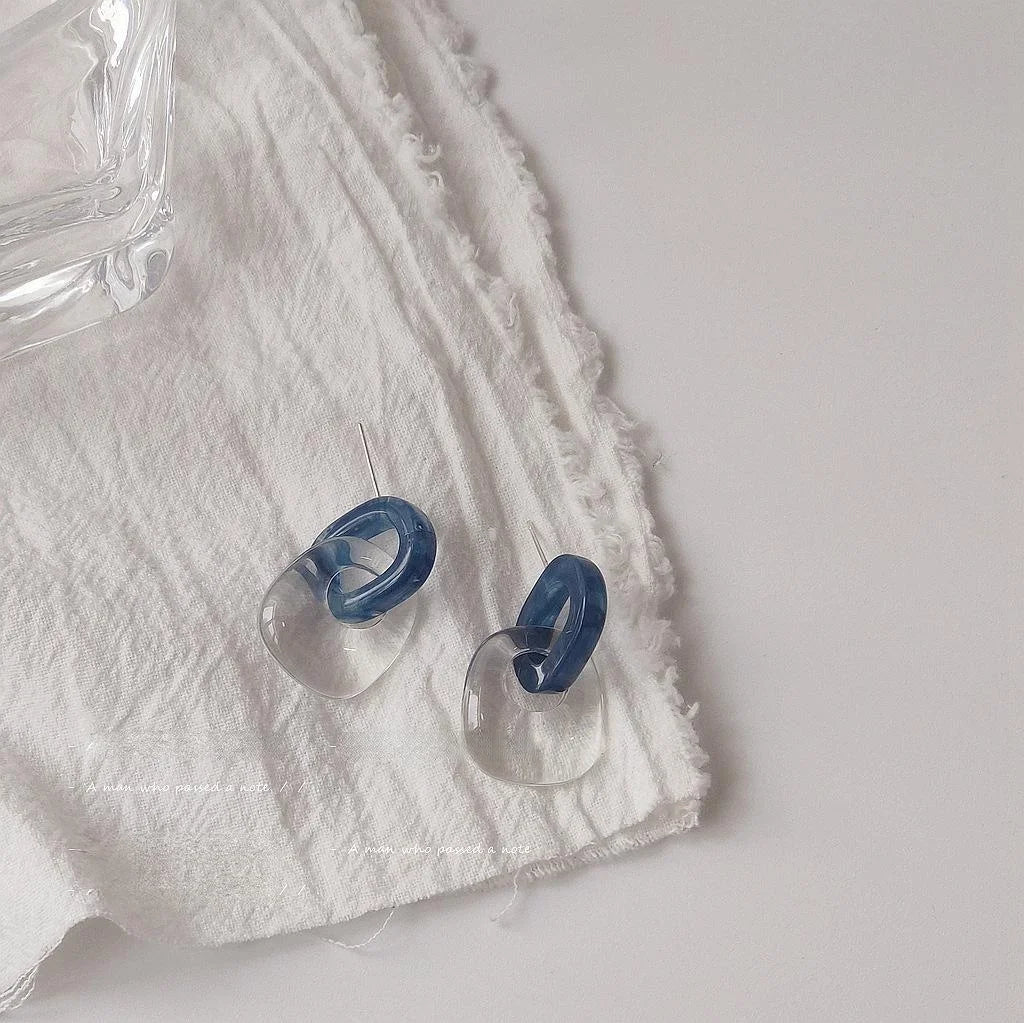 Korean Japanese Style Transparent Acetate Acrylic Geometric Ring Drop Earrings With Silver Plated Pins