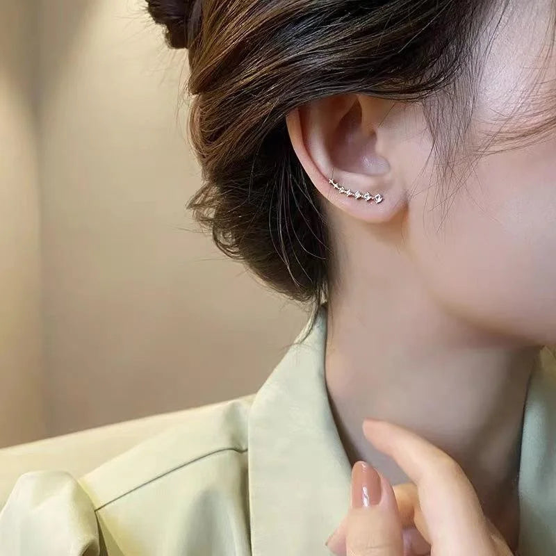 14K Gold Plated Copper Wave Line Zircon Drop Earrings Minimalist Geometric Elegant Jewelry