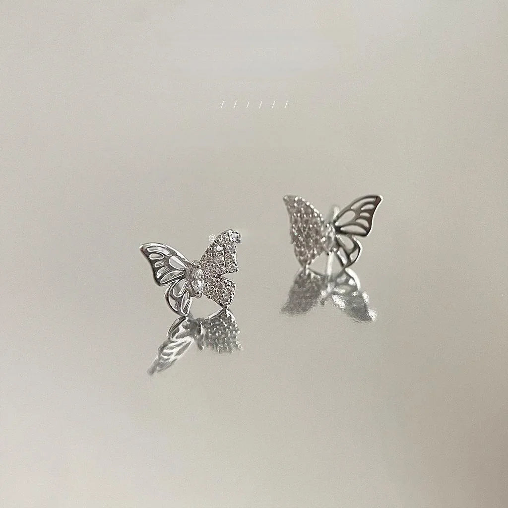 Micro Pave Zircon Mini Butterfly Stud Earrings Copper Cute Minimalist Jewelry