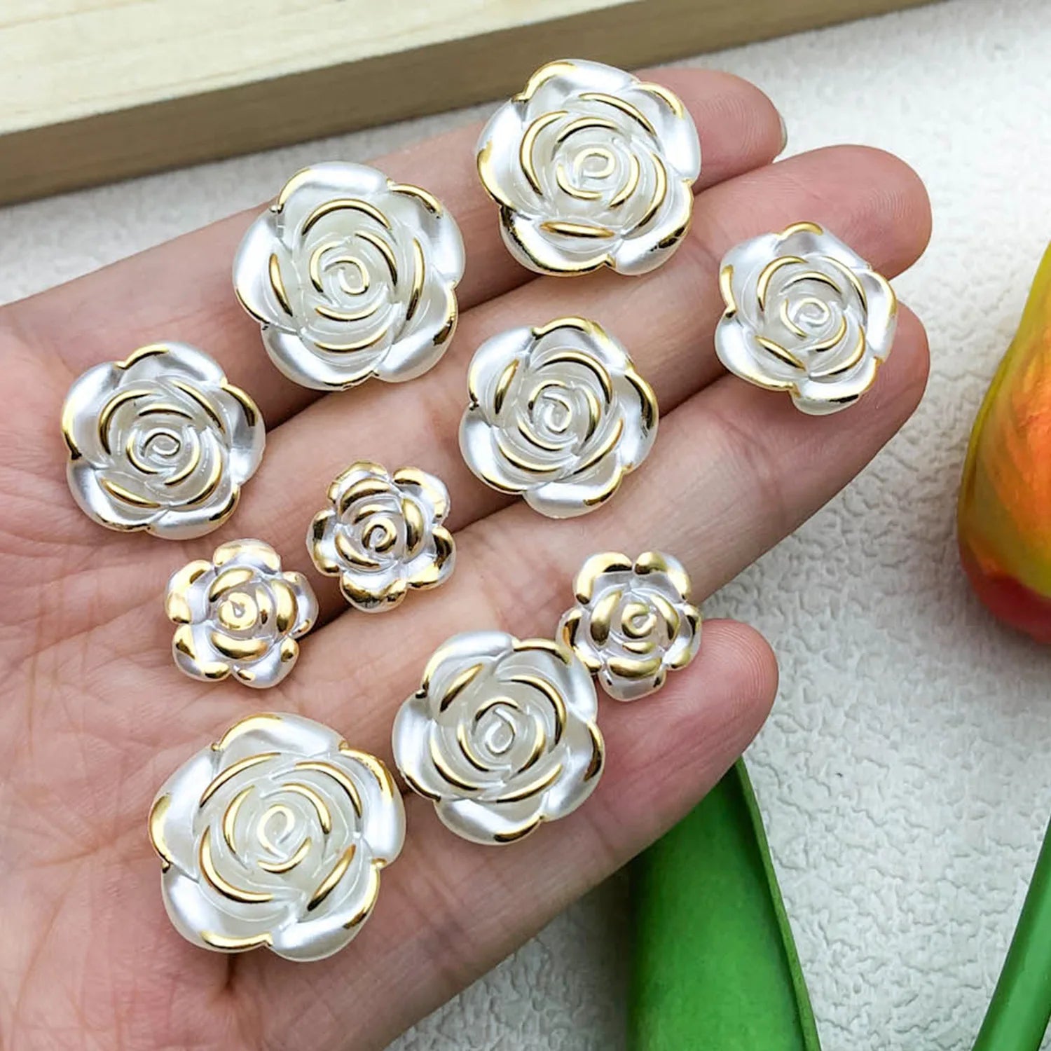 Acrylic Pearl Camellia Rose Flower Loose Beads for DIY Earrings Jewelry Accessories
