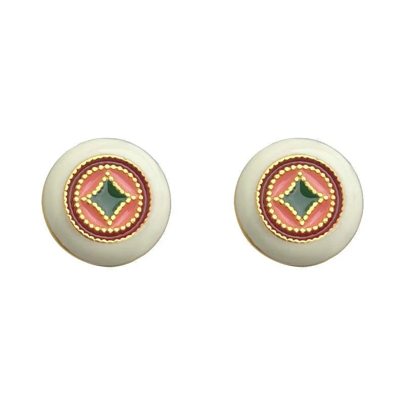 New Chinese Copper Drip Glaze Coin Geometric Vintage Ethnic Style Stud Earrings