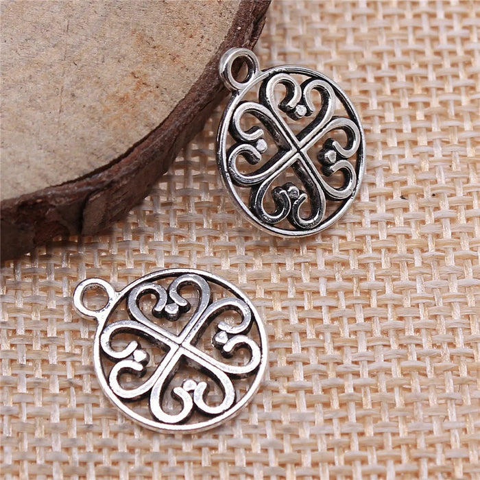 14mm 1g Multicolor Zinc Alloy Floral Pattern Round Charm Pendant for DIY Necklace Bracelet Making