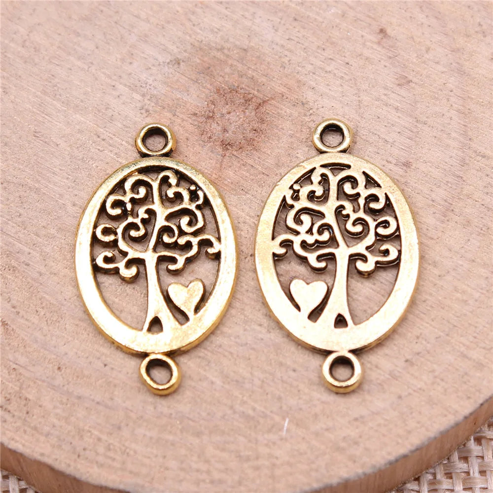 13x23mm 1g Multicolor Zinc Alloy Oval Heart Tree Connector Charm for DIY Bracelet Jewelry Making