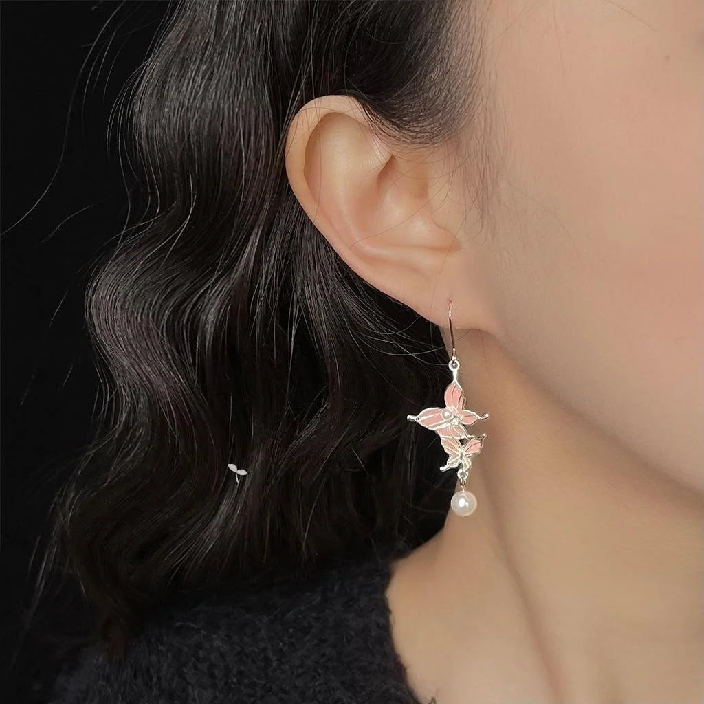 Sweet Gradient Butterfly Long Tassel Drop Earrings Copper Fairy Forest Style Summer Jewelry
