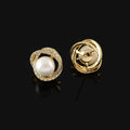 Luxury Gold Alloy Spiral Hoop Faux Pearl Zircon Stud & Clip On No Piercing French Vintage Earrings