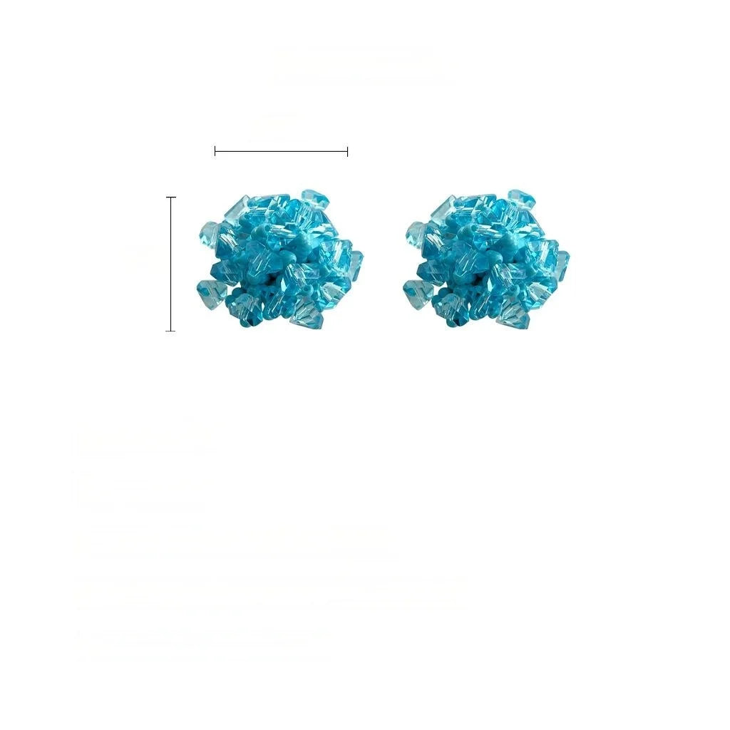 Handmade Sweet Blue Hydrangea Flower Seed Bead Glass Crystal Stud Earrings