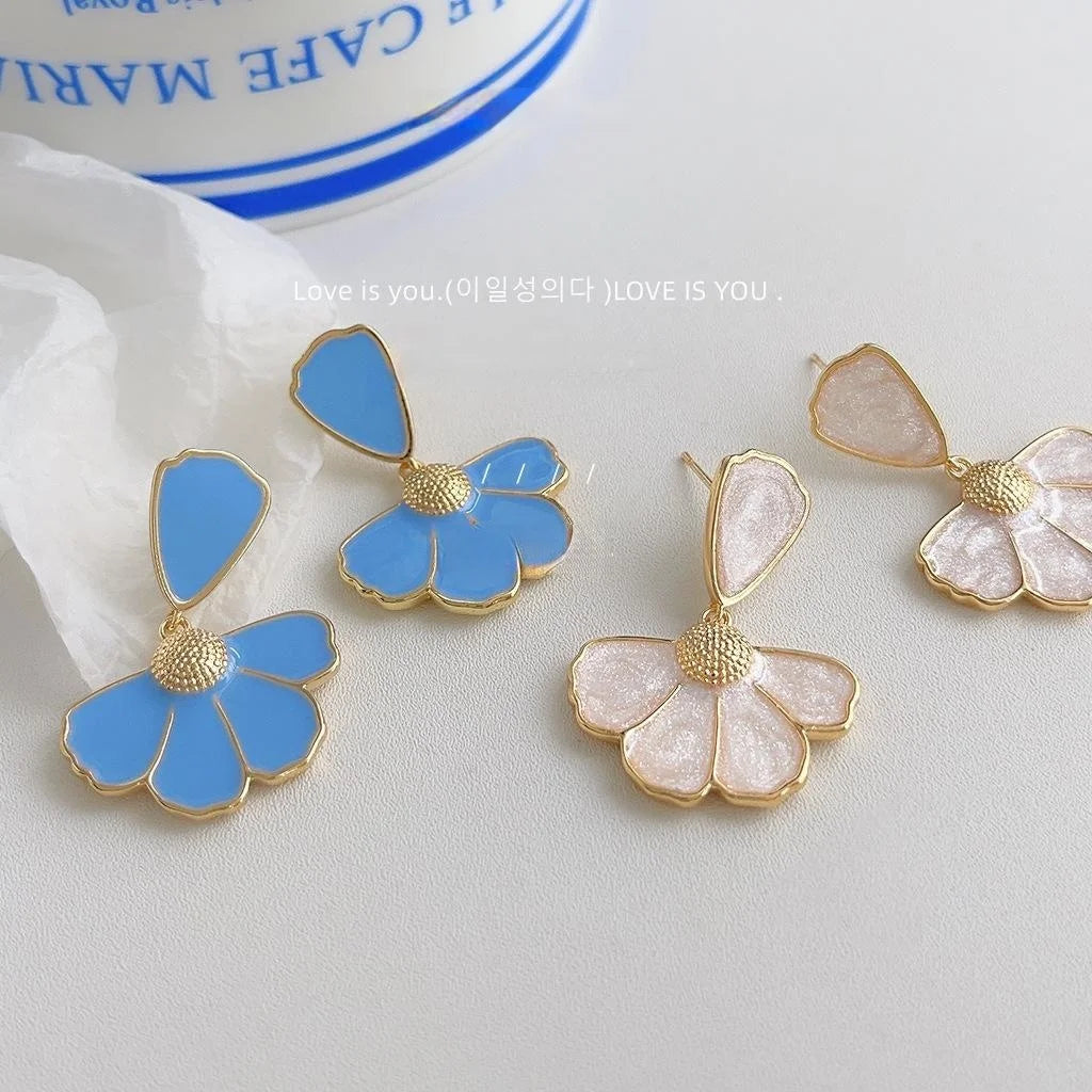 14K Gold Plated Copper Daisy Enamel Drop Earrings, Sweet Summer Vacation Floral Jewelry