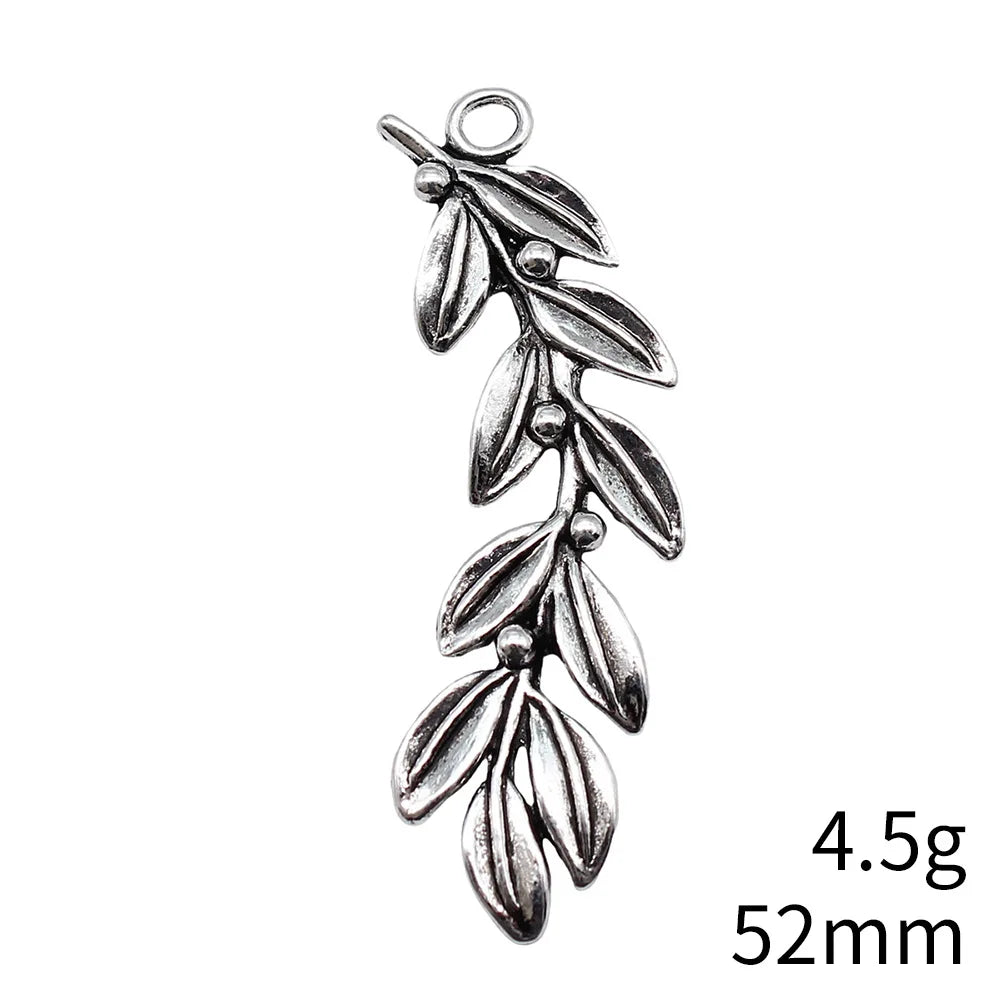 52mm 4.5g Antique Silver Zinc Alloy Olive Branch Charm Pendant for Necklace Jewelry Making