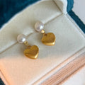 Mini Heart Freshwater Pearl Drop Earrings Brushed Matte Copper Light Luxury Ear Jewelry