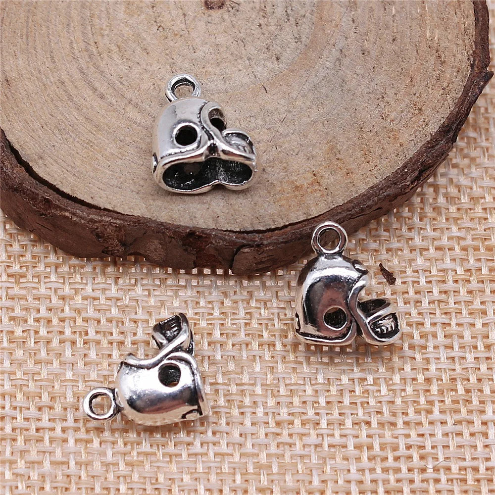 13x12mm 1.4g Antique Silver Zinc Alloy Football Helmet Charm Pendant for DIY Sports Jewelry Making