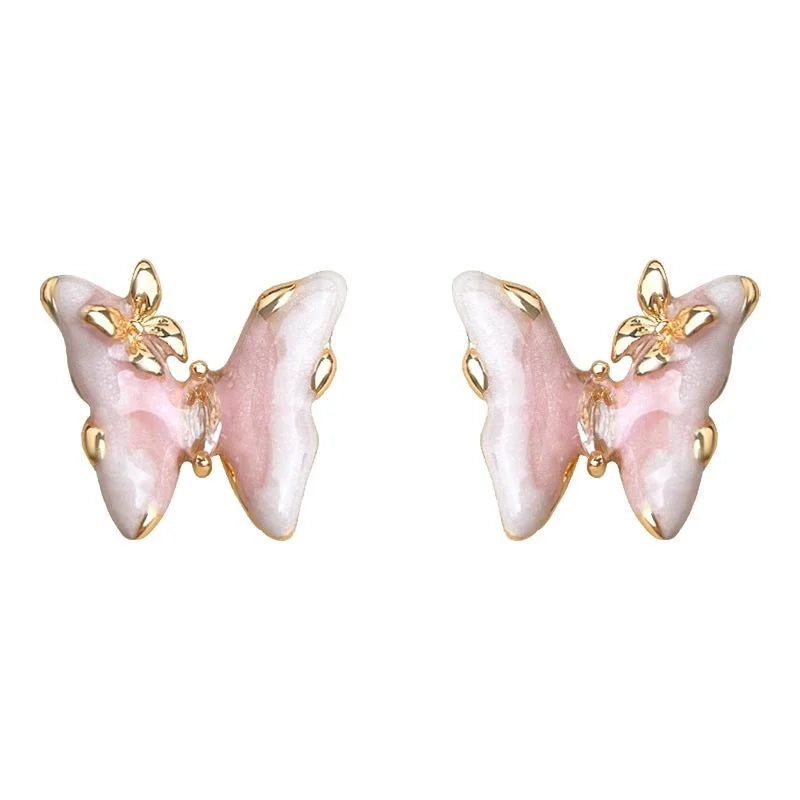 Sweet Pink Gradient Enamel Butterfly Drop Earrings Copper Elegant Original Design