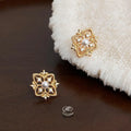 Light Luxury Copper Micro Pave Zircon Geometric Hollow Iris Flower Stud Earrings