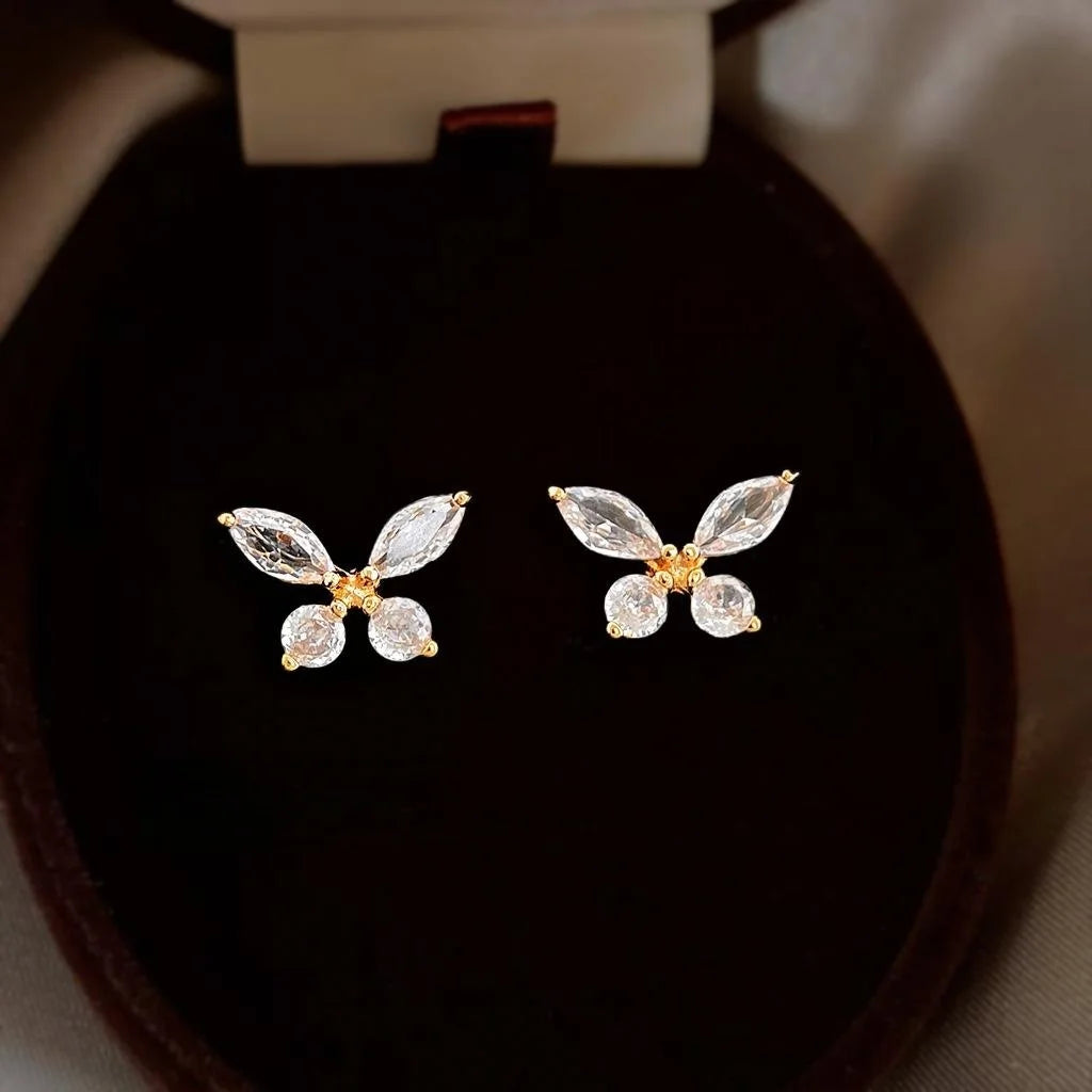Sweet Butterfly Micro Pave Zircon Copper Stud Earrings Elegant Fashion Jewelry