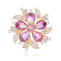 Elegant Blue Crystal Flower Brooch With Rhinestone Leaves, Silver Alloy Lapel Pin Corsage Suit Accessory