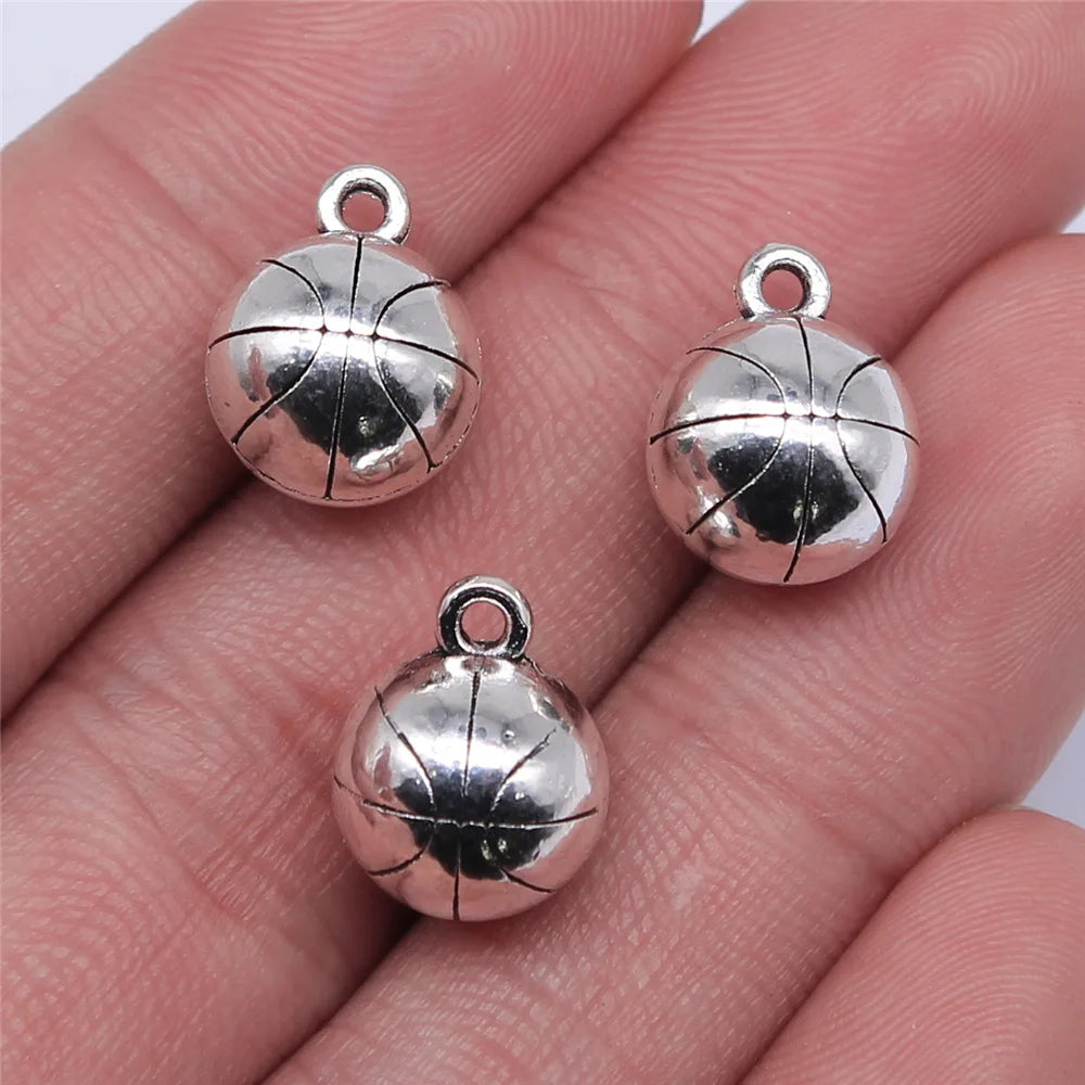 11mm 4.5g Multicolor Zinc Alloy Basketball Charm Pendant for DIY Sports Necklace Bracelet Making