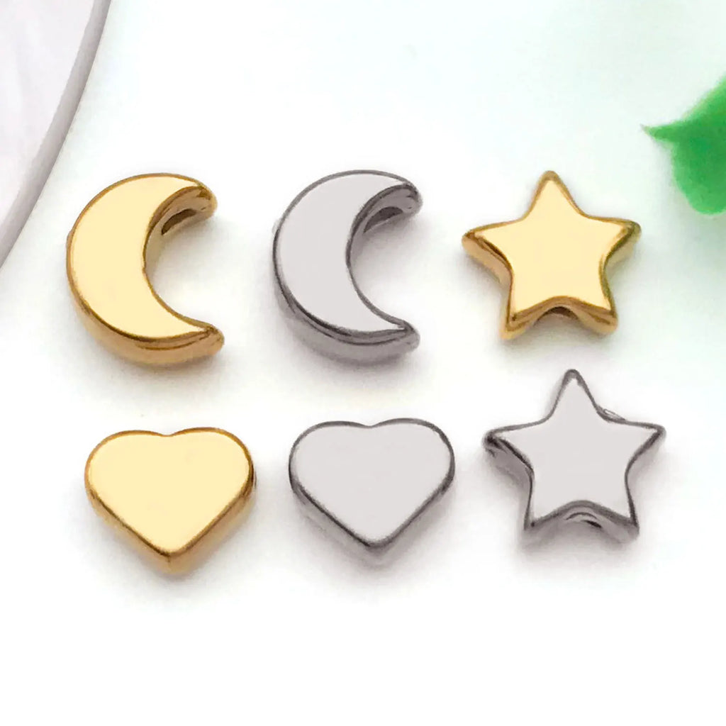 Stainless Steel Moon Heart Smooth Spacer Beads for DIY Bracelet Necklace Making