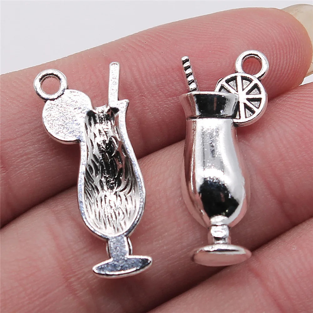 12x28mm 2.2g Antique Silver Zinc Alloy Cup of Lemon Juice Charm Pendant for DIY Jewelry Making