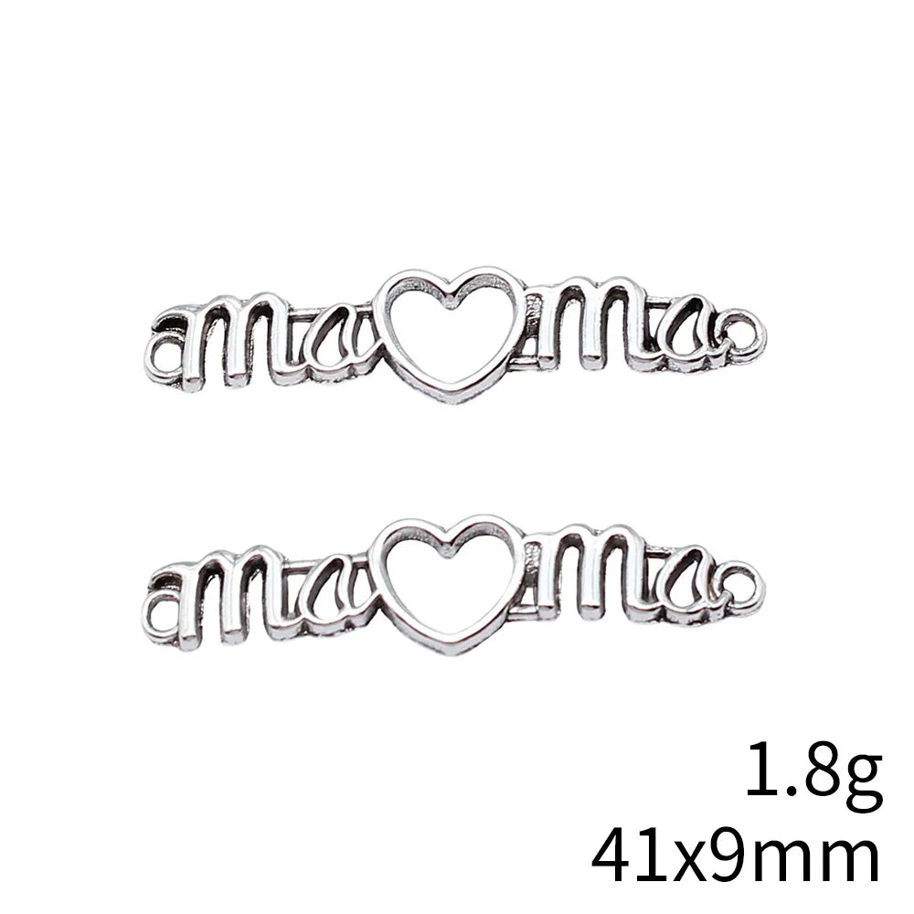 41x9mm 1.8g Antique Silver Zinc Alloy MAMA Heart connector charm for DIY bracelet making