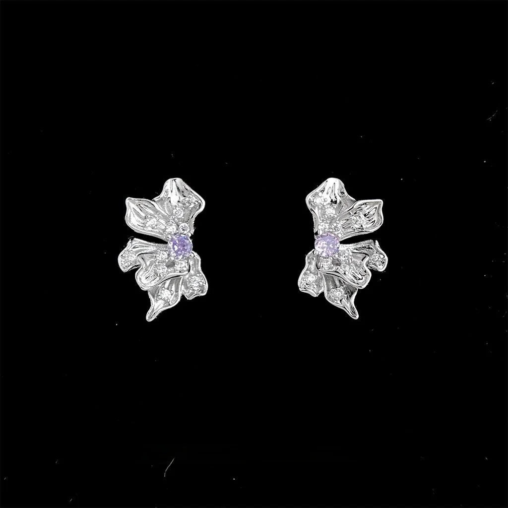 Luxury Liquid Flower Zircon Copper Stud Earrings Sweet Cool Jewelry