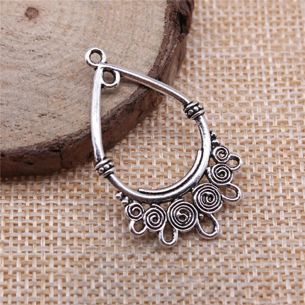 37x23mm 2.2g Antique Silver Zinc Alloy Waterdrop Teardrop Earring Connector Charms for DIY Earrings Jewelry Making