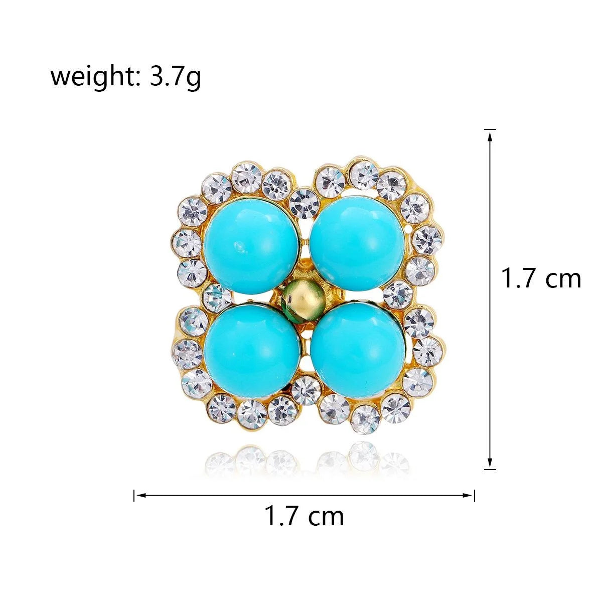 Elegant Faux Turquoise Four Leaf Clover Brooch With Rhinestone Trim, Lucky Lapel Pin Suit Accessory Gift