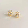Light Luxury Copper Cubic Zirconia Stud Earrings Geometric Cross Line Square Design