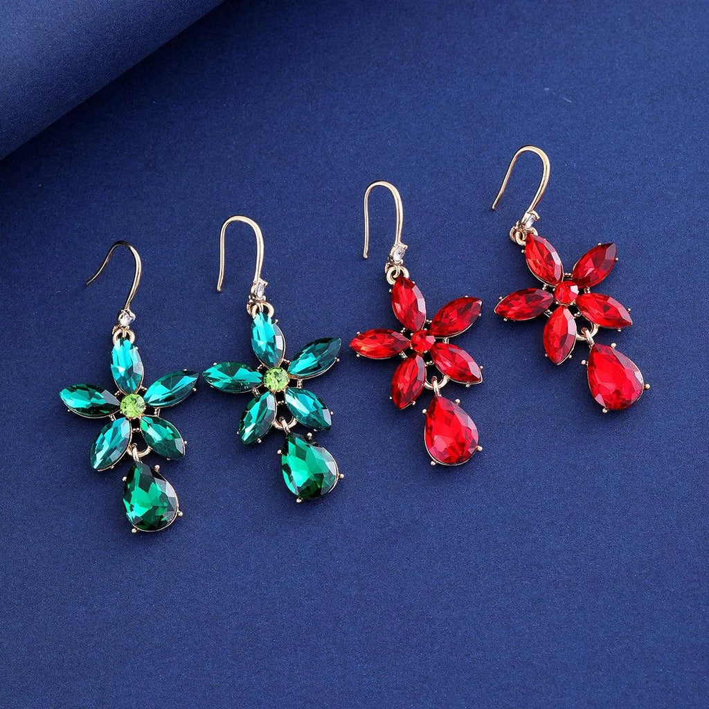 Luxury Crystal Flower Teardrop Dangle Earrings, Vintage Alloy Rhinestone Drop Jewelry For Wedding Party