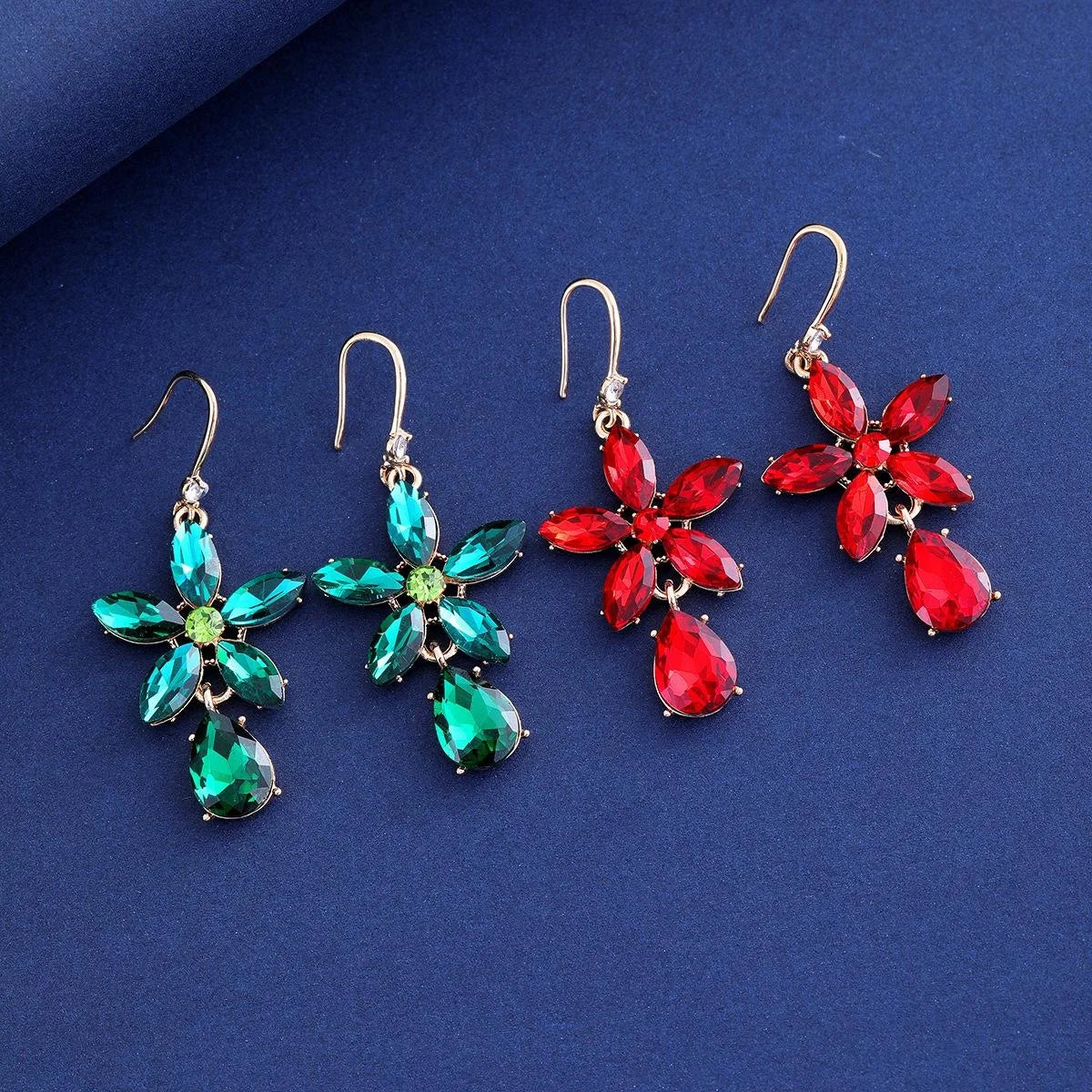 Luxury Crystal Flower Teardrop Dangle Earrings, Vintage Alloy Rhinestone Drop Jewelry For Wedding Party