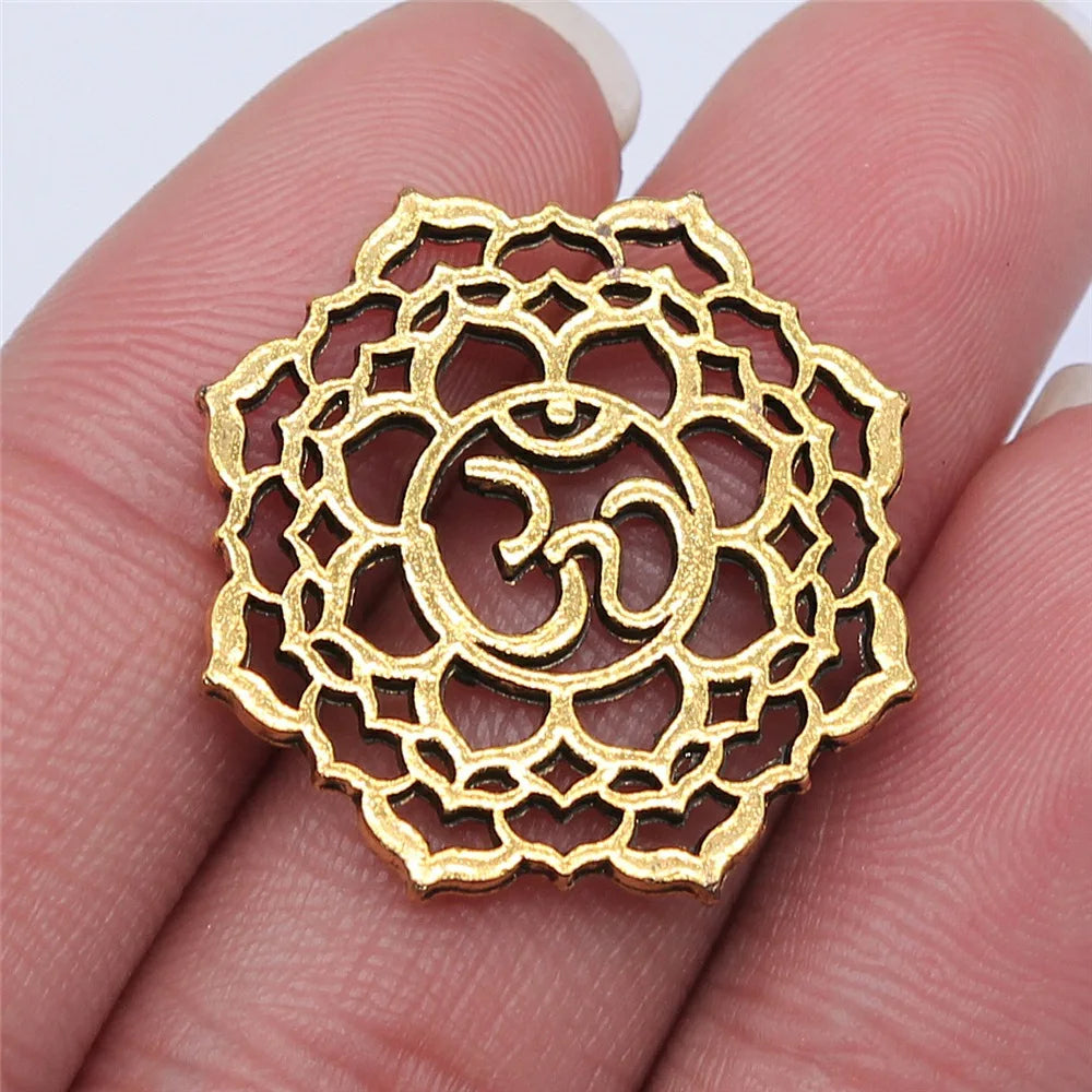 26x26mm 3.6g Antique gold zinc alloy OM Symbol charm pendant for DIY necklace jewelry making