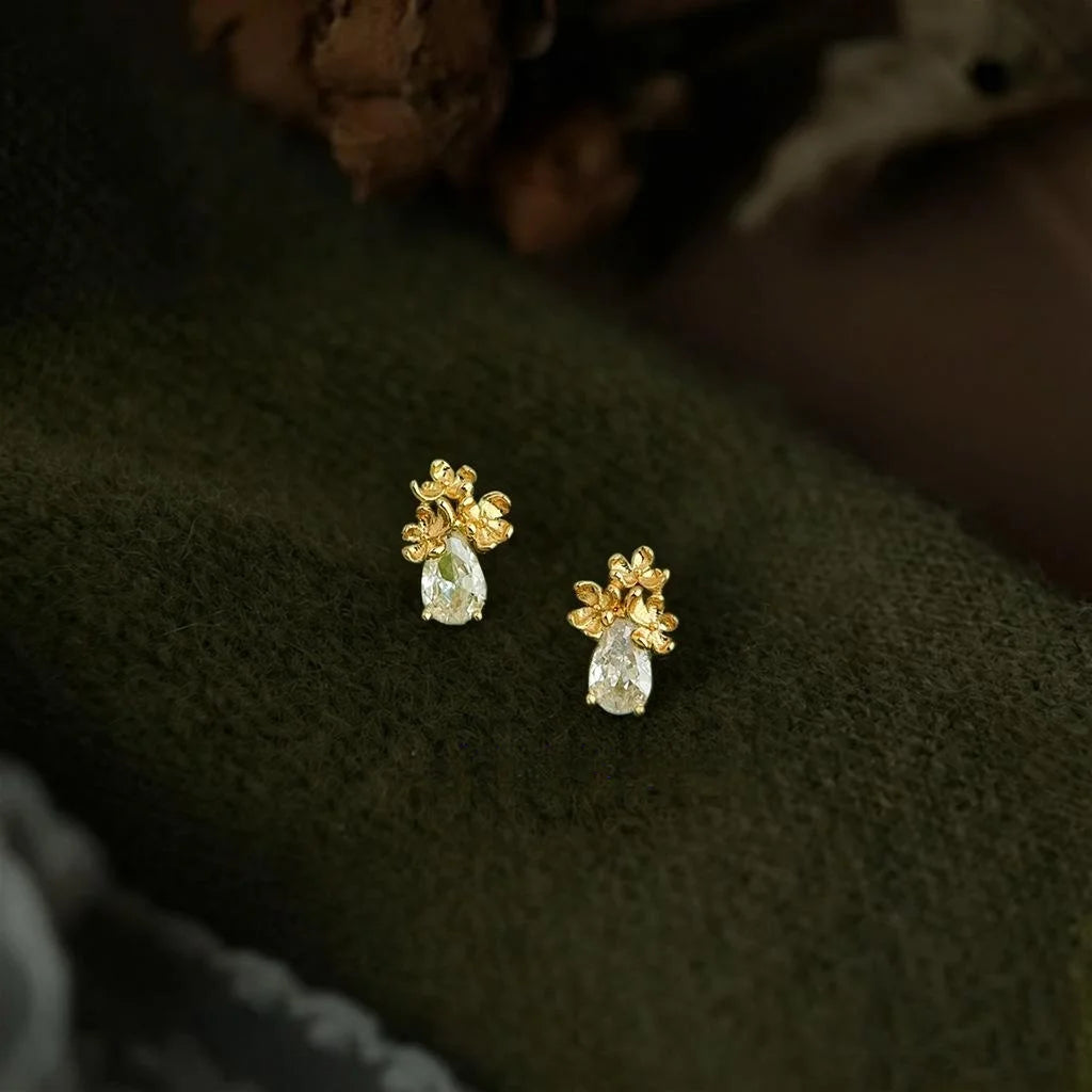 Mini Osmanthus Flower Stud Earrings Copper Zircon Teardrop Simple Modern Light Luxury Jewelry