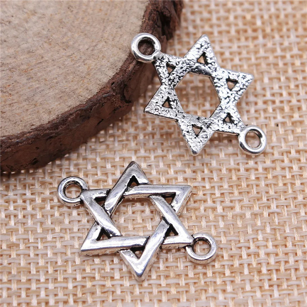 25x16mm 1.4g Antique Silver Zinc Alloy Star of David Connector Charm for DIY Bracelet Necklace Making