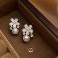 14K Gold Plated Copper Flower Stud Earrings With Micro Pave Zircon Sweet Korean Style