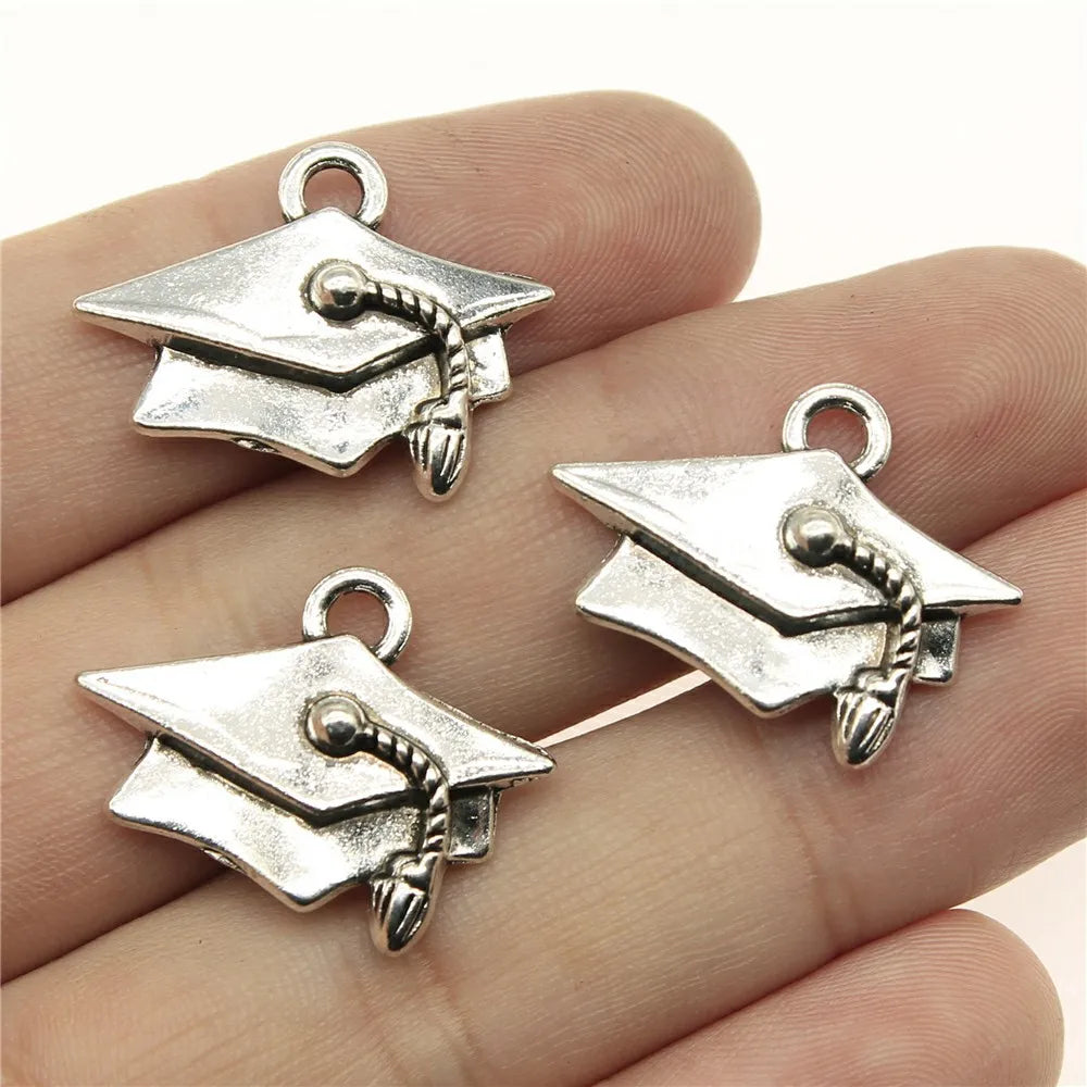 25x18mm 2.6g Antique Silver Zinc Alloy Graduation Cap Charm Pendant for DIY Bracelet Necklace Making