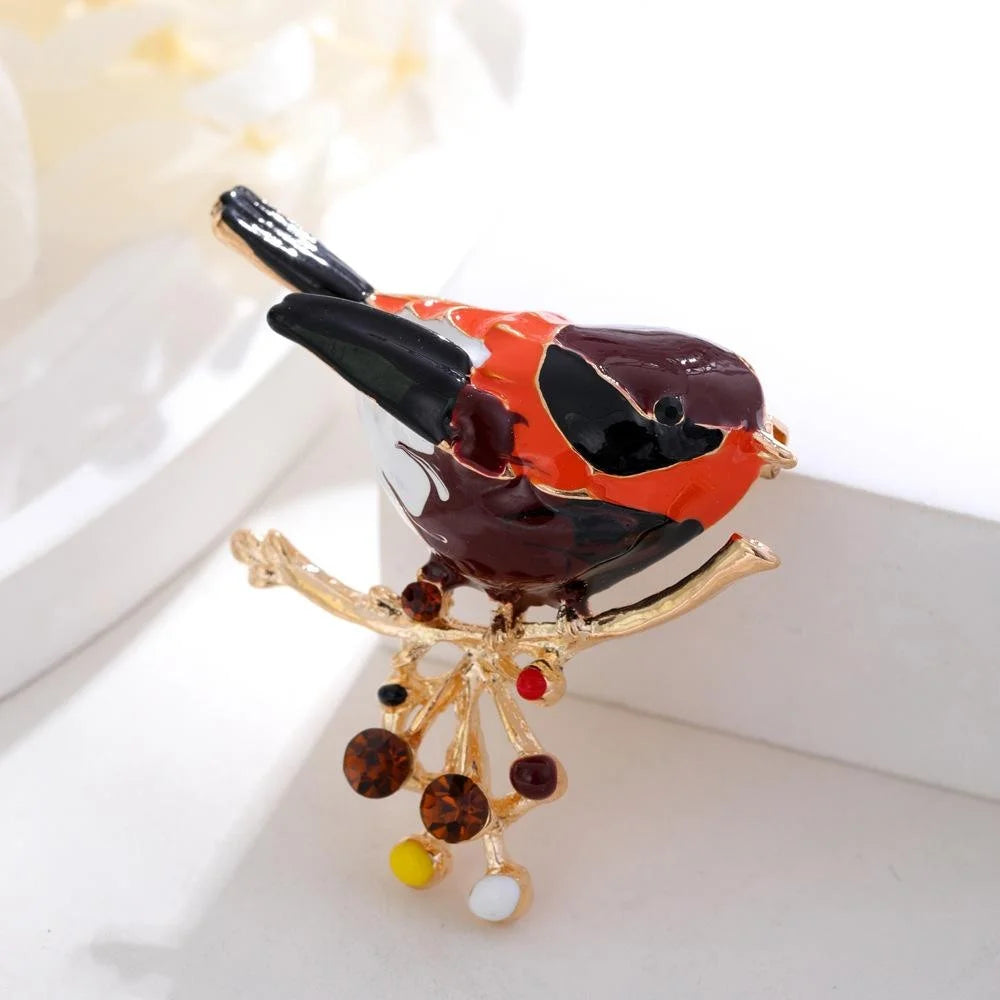 Elegant Enamel Alloy Bird On Branch Brooch With Blue Rhinestones, Women's Lapel Pin Corsage Gift