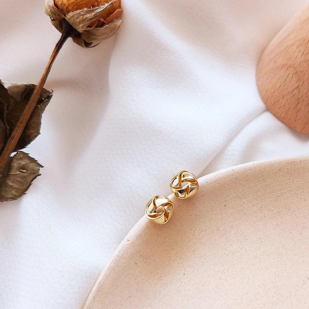 14K Gold Silver Plated Copper Geometric Ring Stud Earrings Korean Minimalist Sleep-Friendly Jewelry