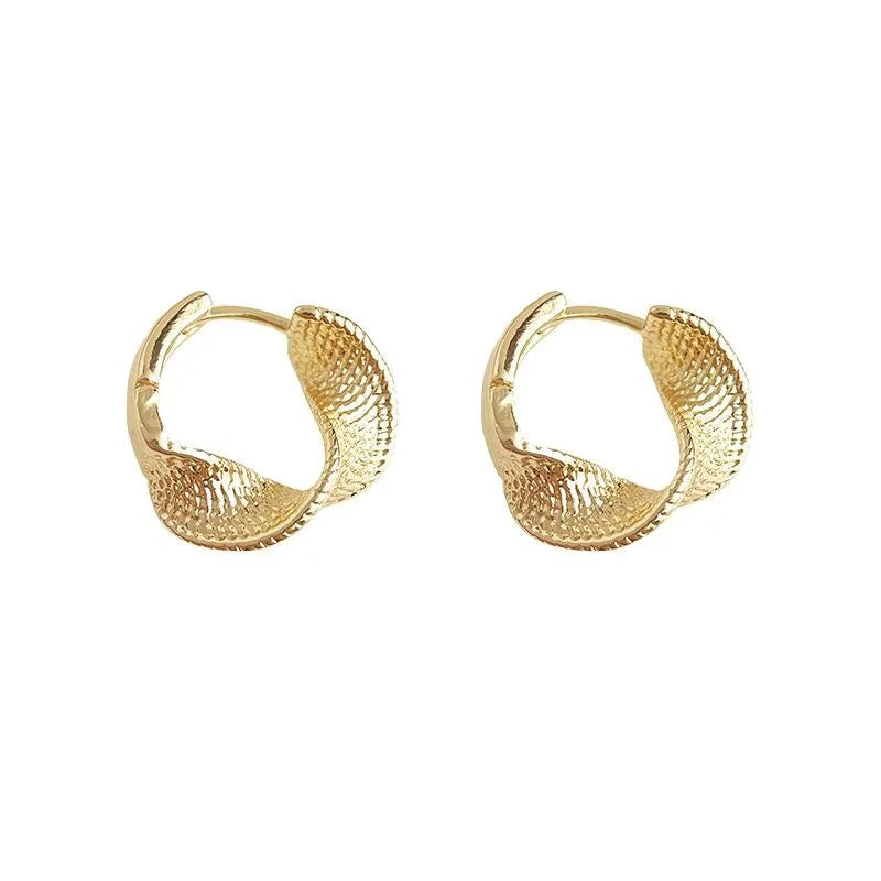 14K Gold Plated Copper Geometric Twisted Hoop Drop Earrings Light Luxury Office Jewelry