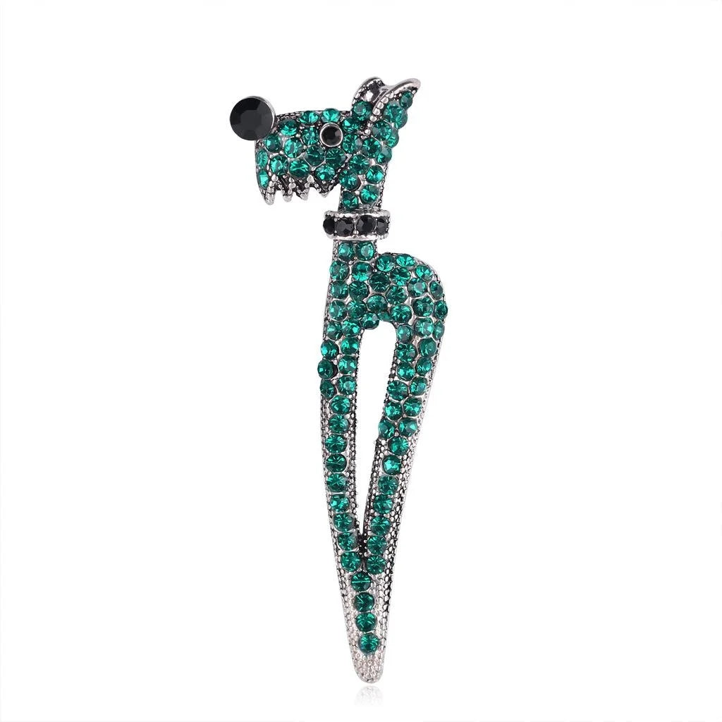 Cute Emerald Rhinestone Cartoon Dog Brooch, Alloy Animal Lapel Pin Corsage For Women's Suit Gift