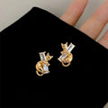 Original Cat Zircon Inlaid Copper Stud Earrings Designer Geometric Style