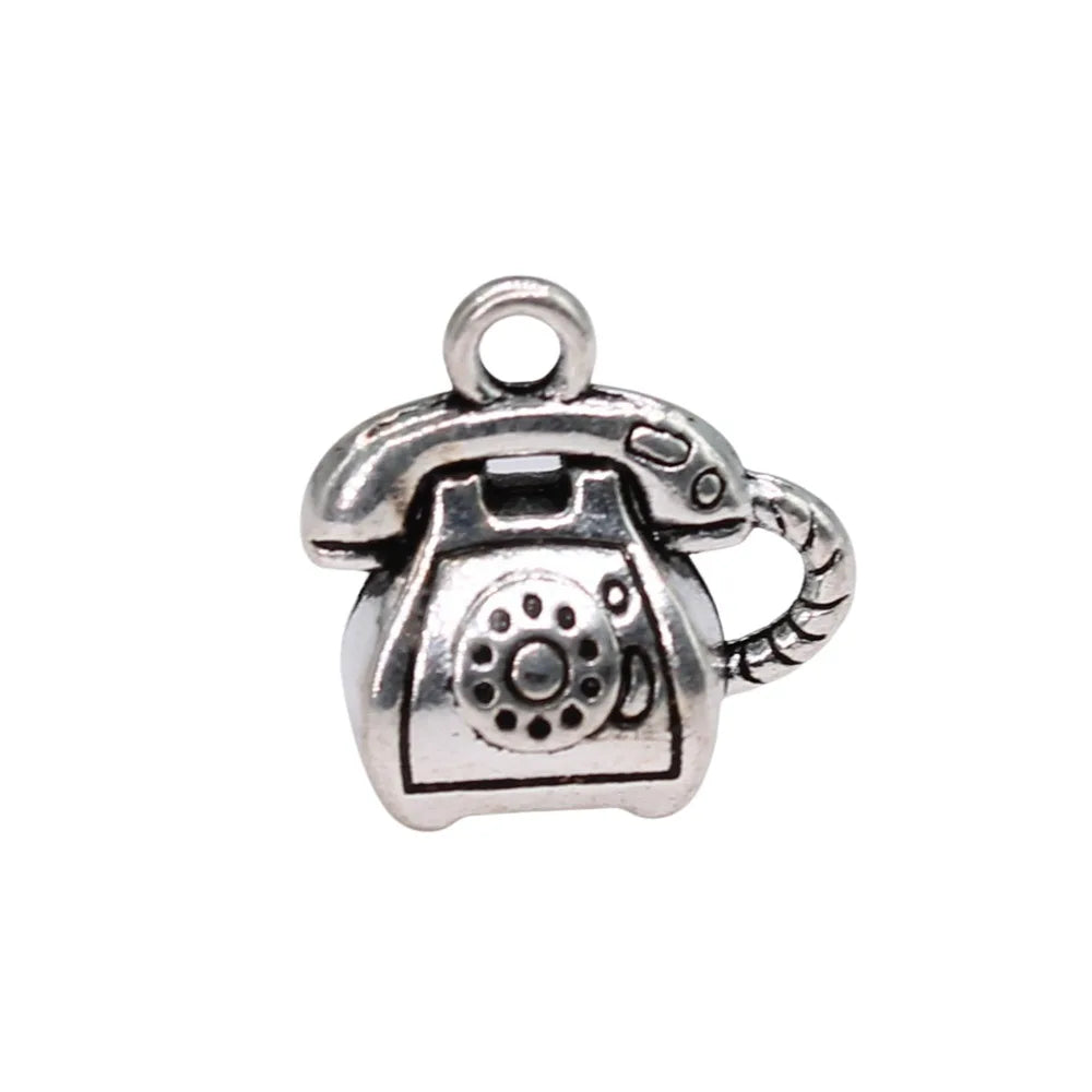 13x13x8mm 2.5g Multicolor Zinc Alloy 3D Telephone Charm Pendant for DIY Bracelet Necklace Jewelry Making