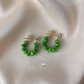 Fresh Green Shell Geometric Ring Line Drop Earrings Handmade Silver Plated Elegant Jewelry