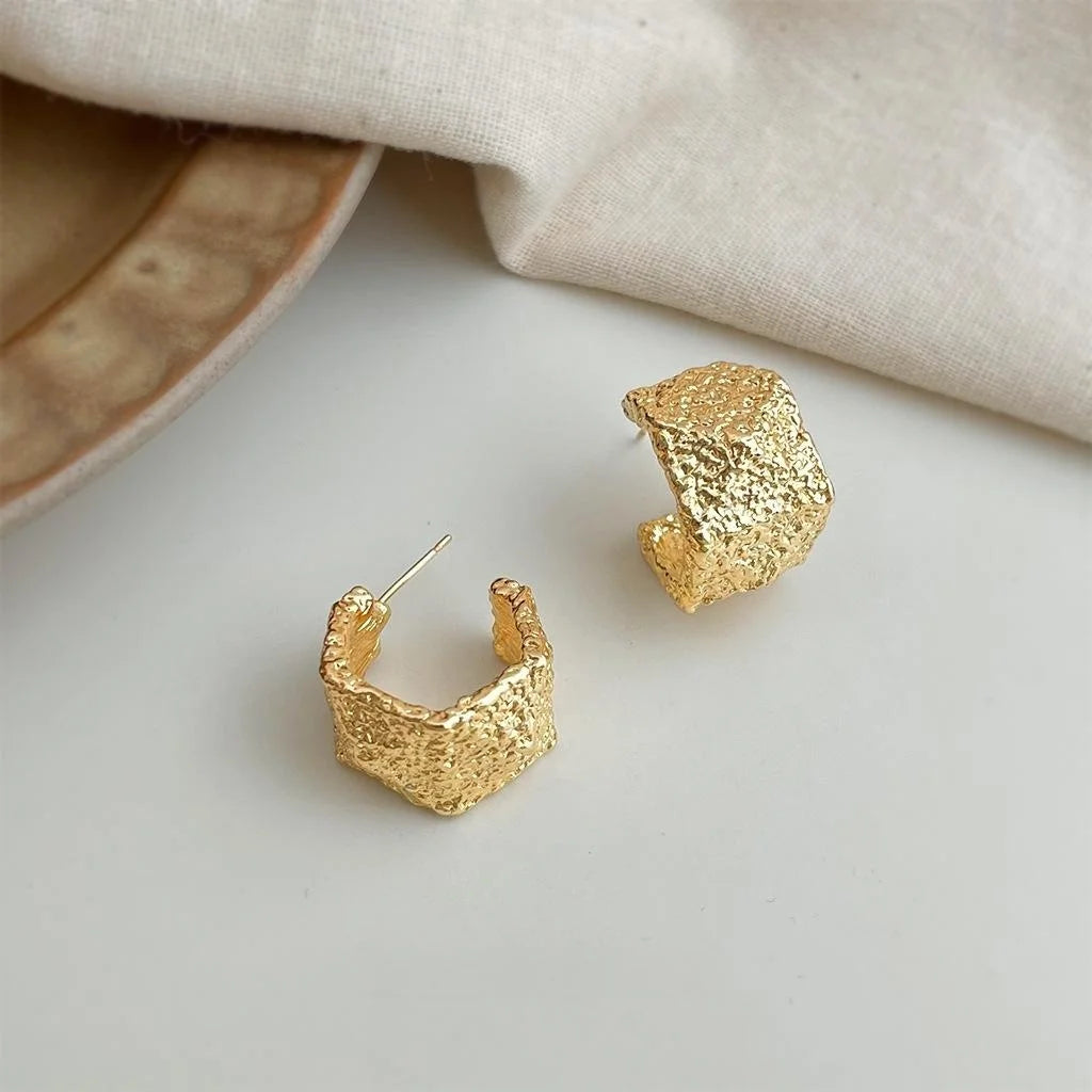 Silver Plated Alloy Geometric Hoop Drop Earrings For Women Light Luxury Vintage Style