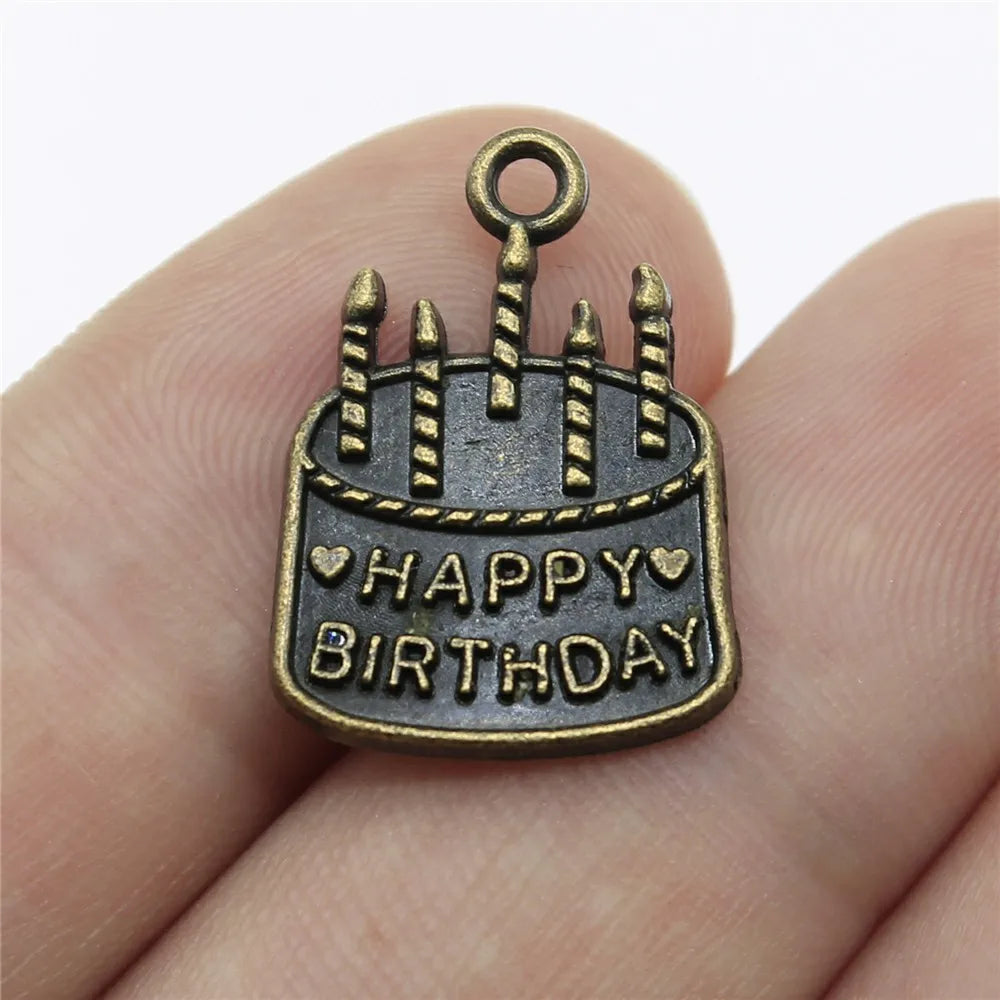 18x15mm 1.6g Multicolor Zinc Alloy Birthday Cake Charm Pendant for DIY Bracelet Necklace Making