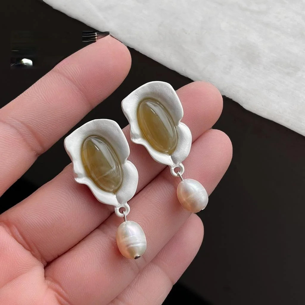 Freshwater Pearl Irregular Geometric Drop Earrings Designer Chic Office Jewelry