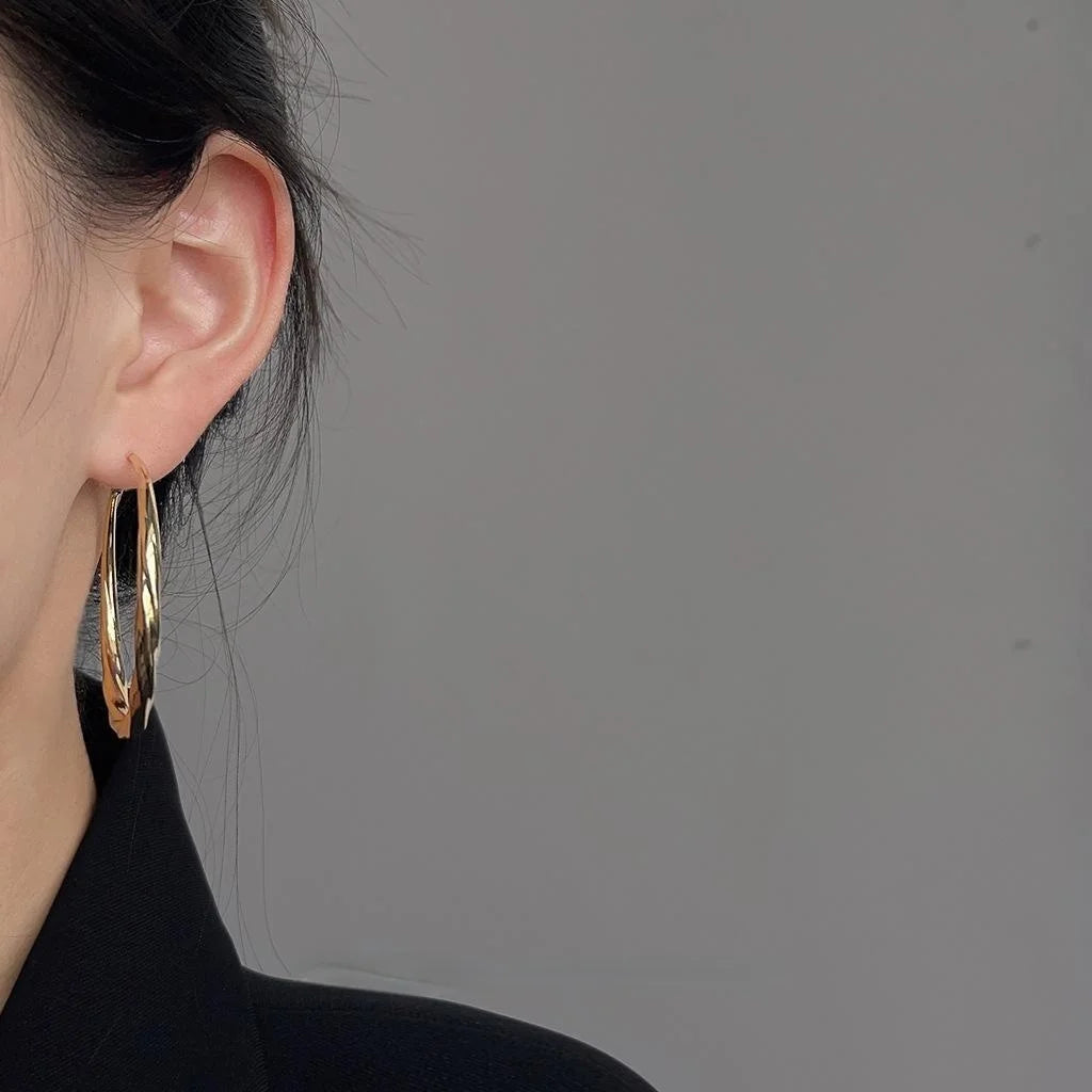 14K Plated Copper Round Geometric Drop Earrings, Statement Luxury Style